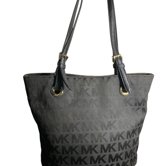 Michael Kors Black Tote Bag signature logo embossed MK - Picture 2 of 7